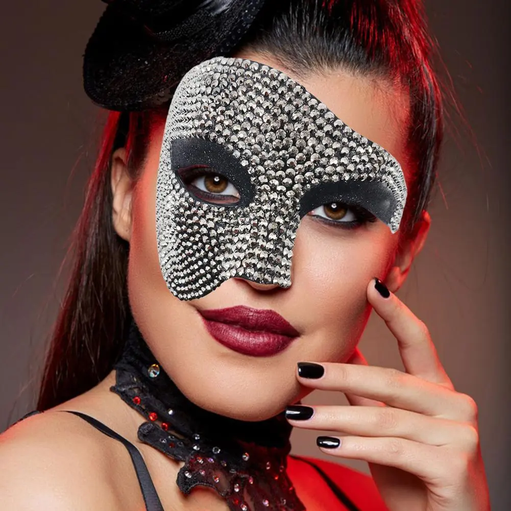 High End Diamond Studded Half Face Masquerade European And American Fashion Party Rhinestone Eye Mask Steel Lip Jewelry Mask