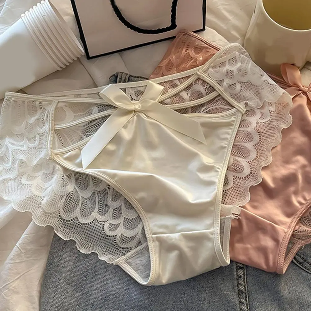 2025 Women's Silky Satin Panties Elegant Lace Panties Sexy Invisible Lace Briefs Low Waist Seamless Breathable Underpants