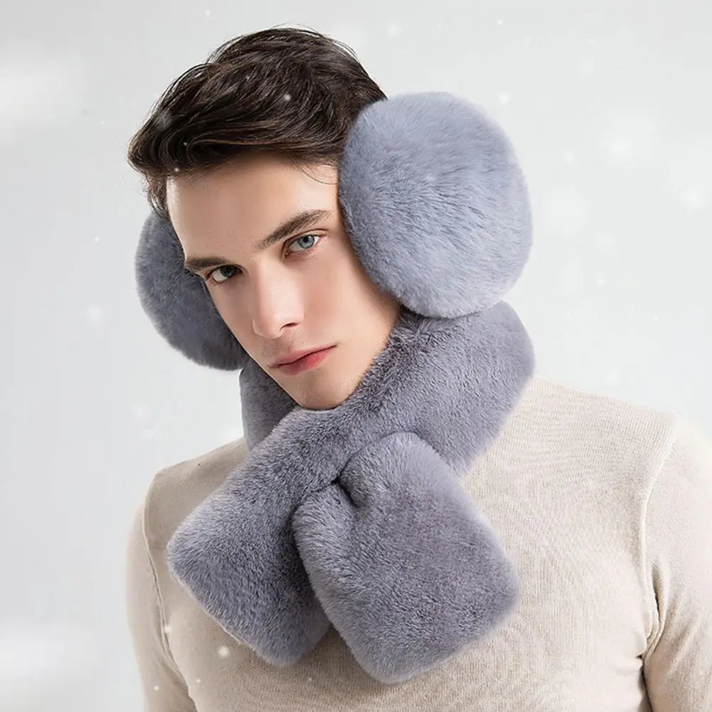 1 Set Thermal Insulation Earmuffs And Scarf Set Unisex Thickened Earmuffs Plush Scarf Set Plush Fur Ear Warmer Foldable Earmuffs