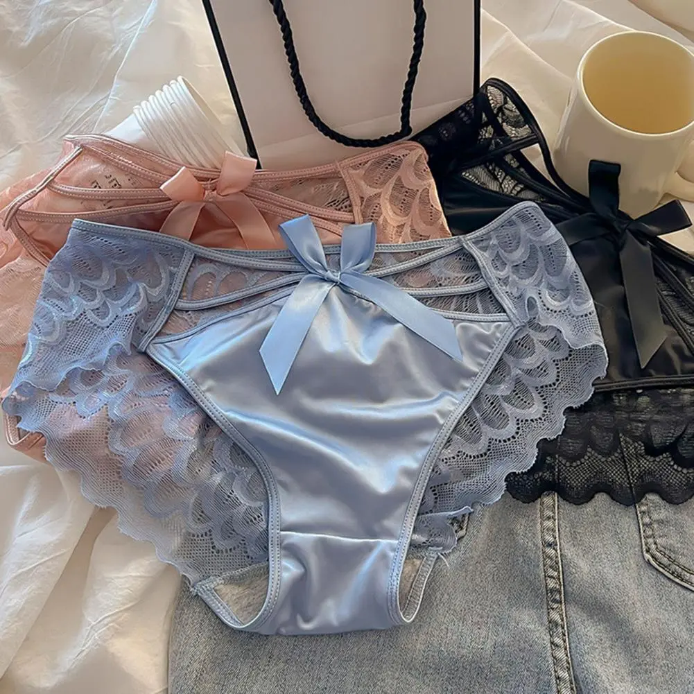 2025 Women's Silky Satin Panties Elegant Lace Panties Sexy Invisible Lace Briefs Low Waist Seamless Breathable Underpants