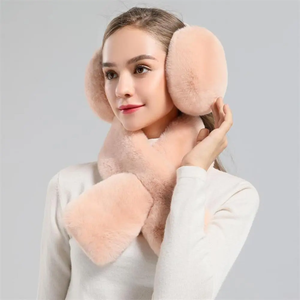 1 Set Thermal Insulation Earmuffs And Scarf Set Unisex Thickened Earmuffs Plush Scarf Set Plush Fur Ear Warmer Foldable Earmuffs