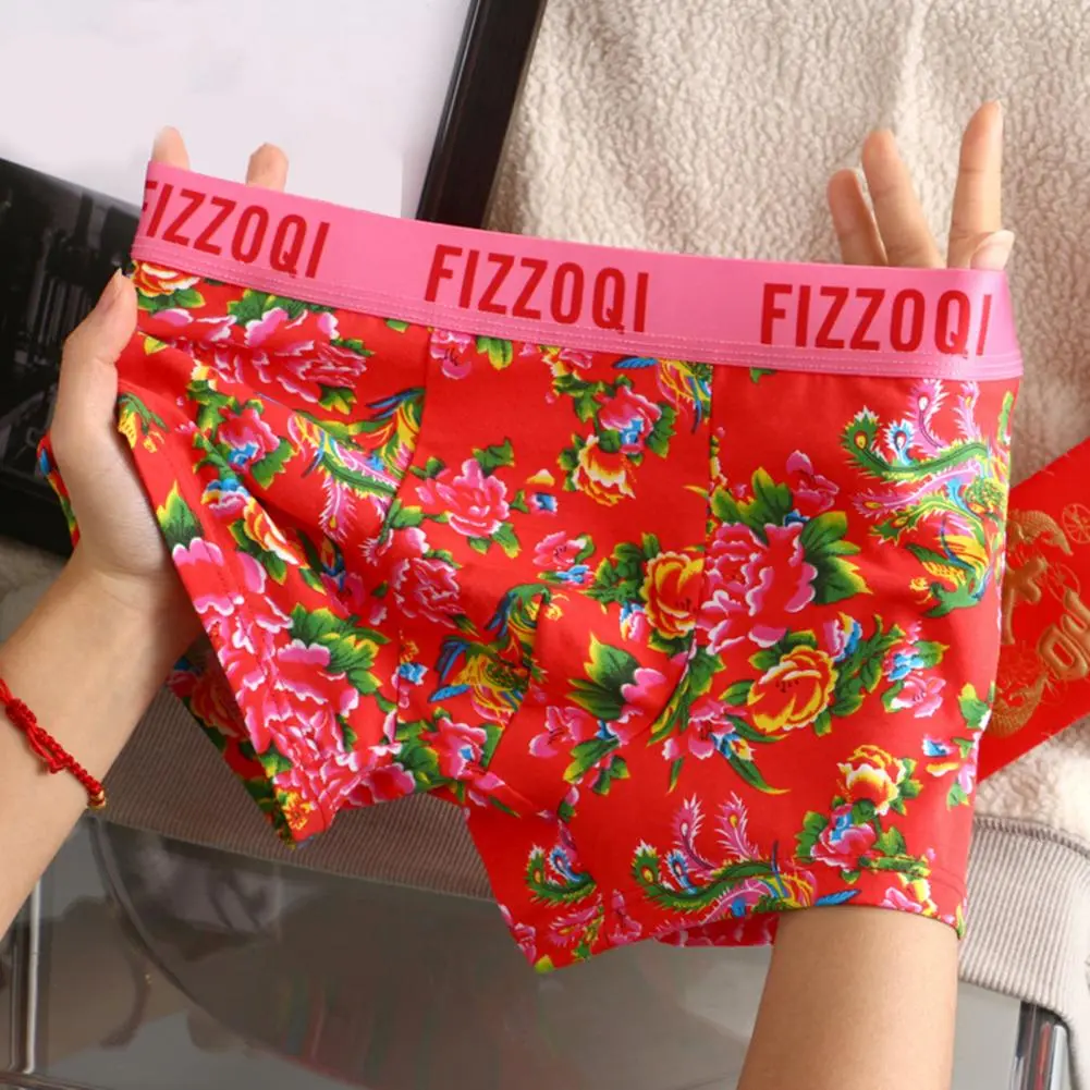 Cotton Flower Print Underpants Couple Men Boxers Women Briefs Northeast Large Flower Print Breathable Fashion Underwear Panties