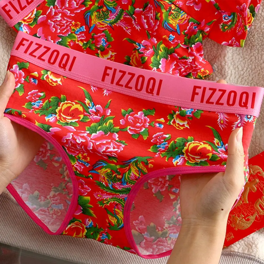 Cotton Flower Print Underpants Couple Men Boxers Women Briefs Northeast Large Flower Print Breathable Fashion Underwear Panties