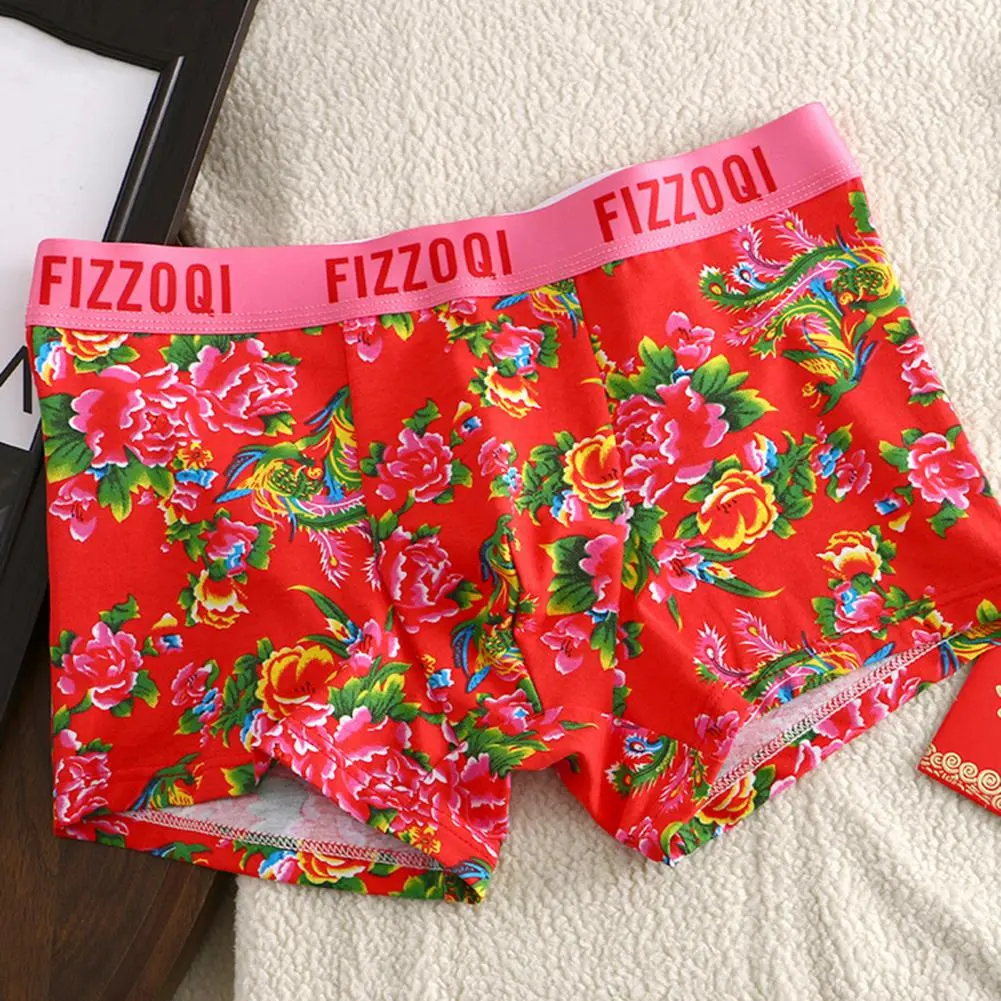 Cotton Flower Print Underpants Couple Men Boxers Women Briefs Northeast Large Flower Print Breathable Fashion Underwear Panties