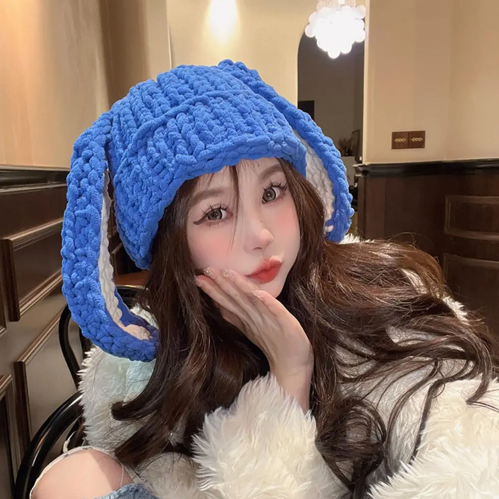 Windproof Hat Winter Knit Cap Cozy Stylish Women's Winter Hat with Long Bunny Ear Decor Knitted Warm Windproof Lady for Extra