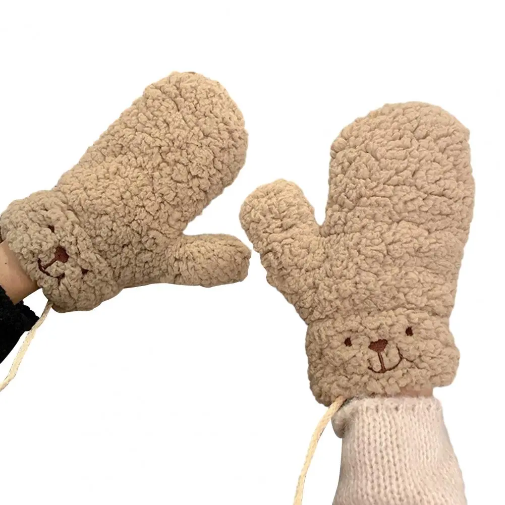 Soft Knitted Gloves Cozy Winter Gloves with Cute Cartoon Bear Design Windproof Heat Retaining Anti-slip Outdoor Cycling Gloves