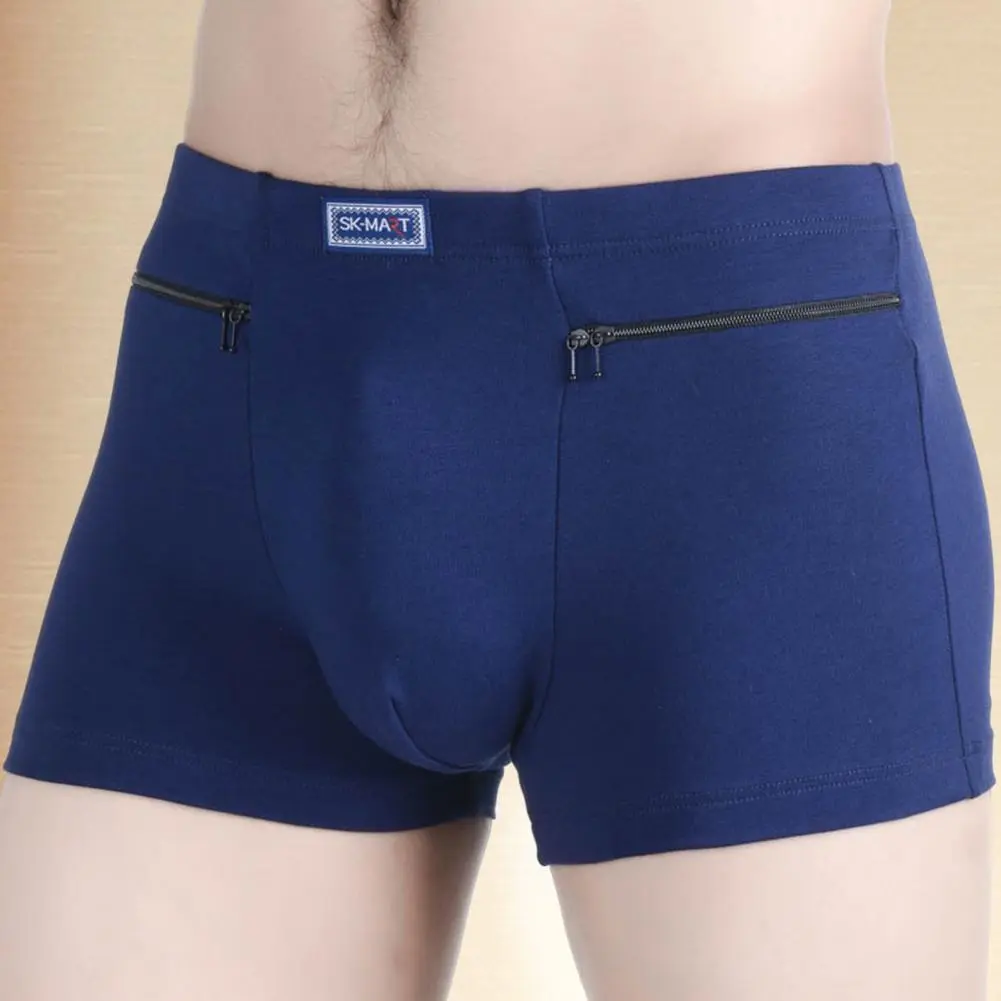 2025 Anti-theft Zipper Pockets Mid-rise Seamless Elastic Men Panties Solid Color U-Bump Male Shorts Briefs Men Breathable Boxers