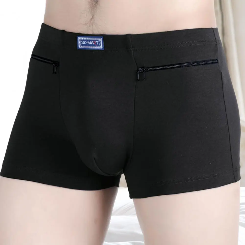 2025 Anti-theft Zipper Pockets Mid-rise Seamless Elastic Men Panties Solid Color U-Bump Male Shorts Briefs Men Breathable Boxers