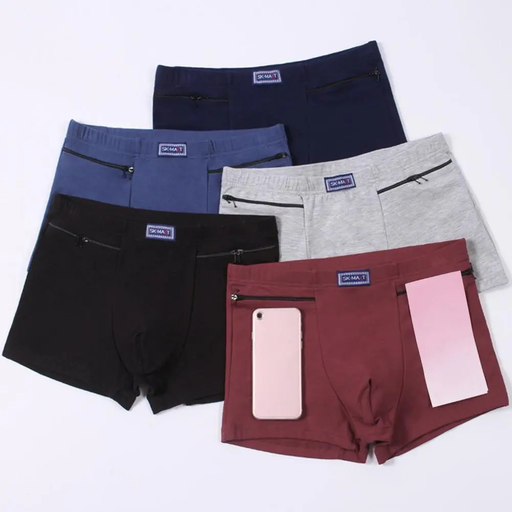 2025 Anti-theft Zipper Pockets Mid-rise Seamless Elastic Men Panties Solid Color U-Bump Male Shorts Briefs Men Breathable Boxers