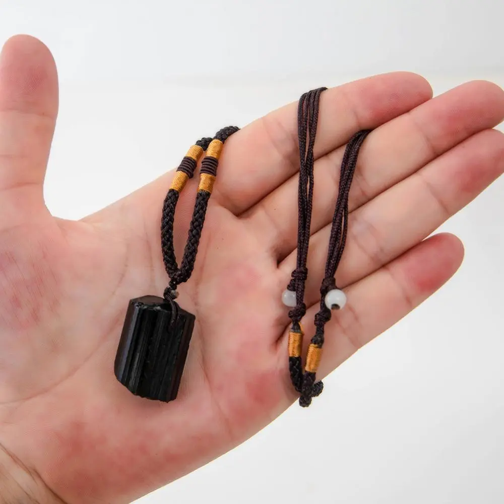Natural Tourmaline Pendant Stone Single Circle Sweater Chain Necklace Jewelry