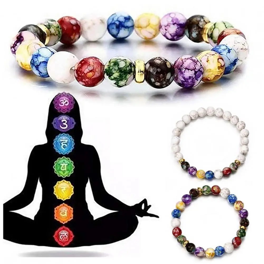 2025 Energy Bangle Beads Bracelet Colorful Beaded Elastic Rope Adjustable Faux Volcanic Agate Stone Beads Bangle Fashion Charm