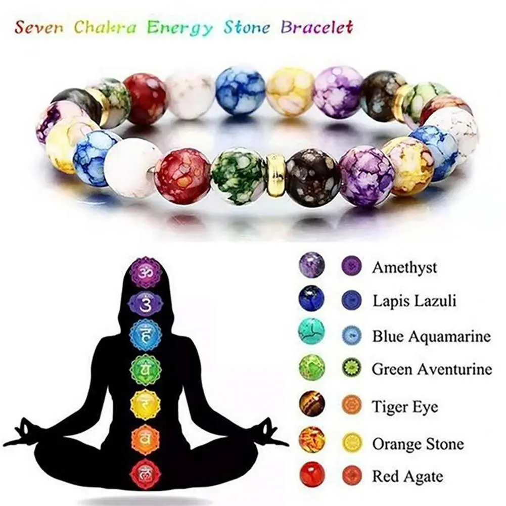2025 Energy Bangle Beads Bracelet Colorful Beaded Elastic Rope Adjustable Faux Volcanic Agate Stone Beads Bangle Fashion Charm