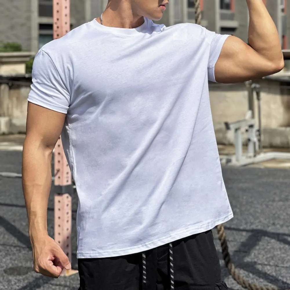 Classic Style Men Short-sleeve Top Crew Neck Short Sleeve Top Outdoor Workout Tee Basic Sports Street Solid Color Men T-shirt
