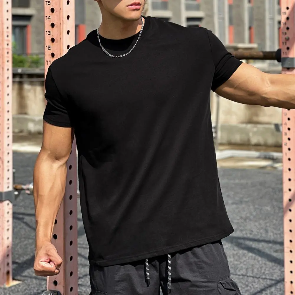 Classic Style Men Short-sleeve Top Crew Neck Short Sleeve Top Outdoor Workout Tee Basic Sports Street Solid Color Men T-shirt