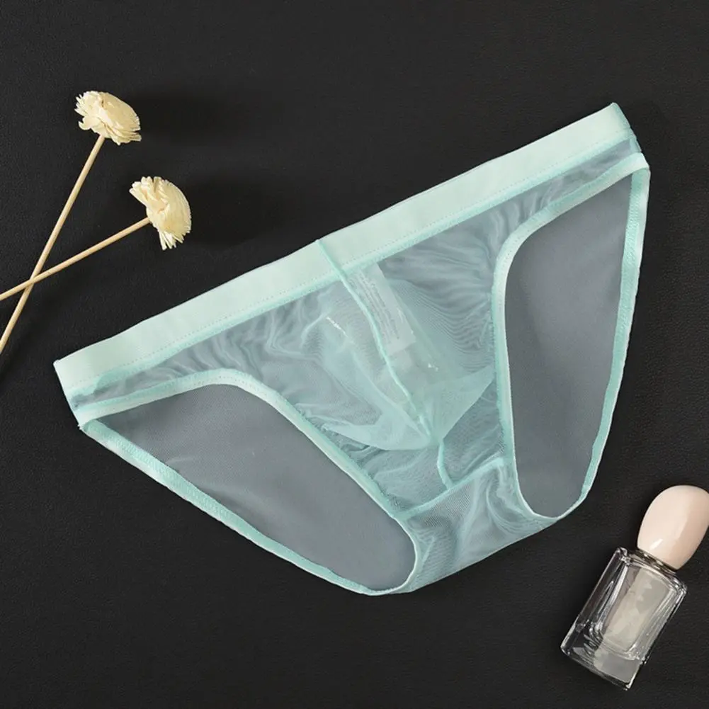 Low Rise Men Briefs Sexy Transparent Net Yarn Panties Triangle Summer Perspective Mesh Briefs Ultra Thin Briefs Men Underwear