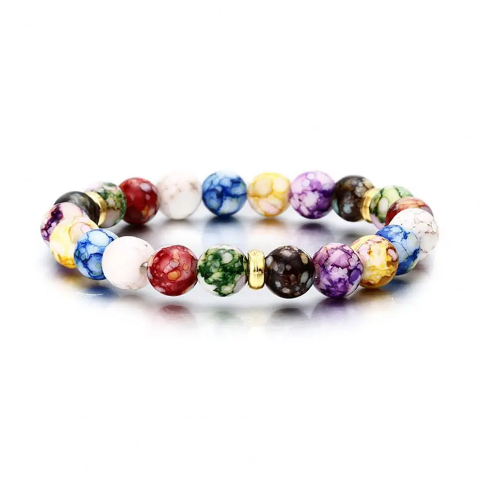 2025 Energy Bangle Beads Bracelet Colorful Beaded Elastic Rope Adjustable Faux Volcanic Agate Stone Beads Bangle Fashion Charm