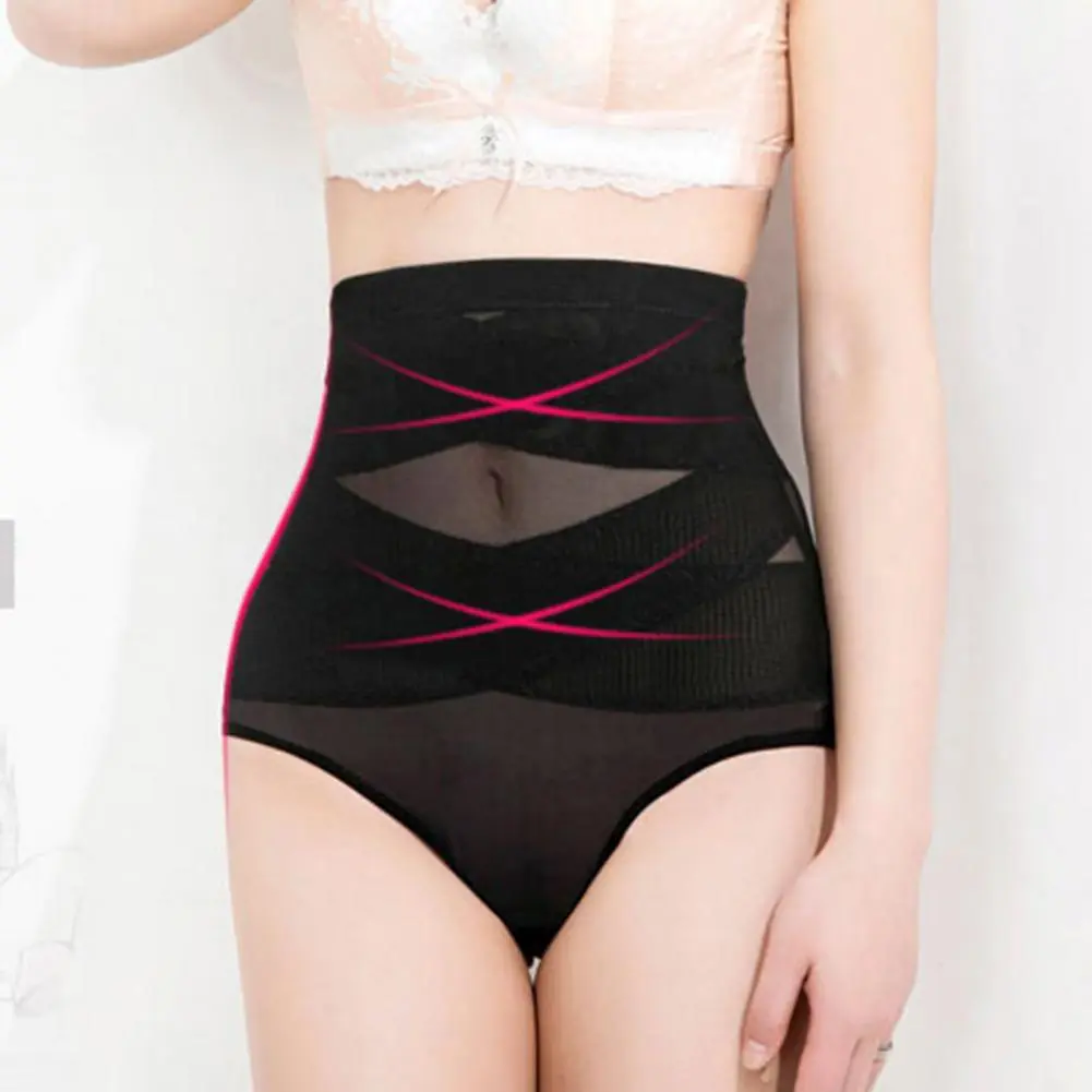 2025 Women Shaping Brief High-waist Cross Compression See Through Panties Breathable Holes Underwear Sexy Panties Underpants