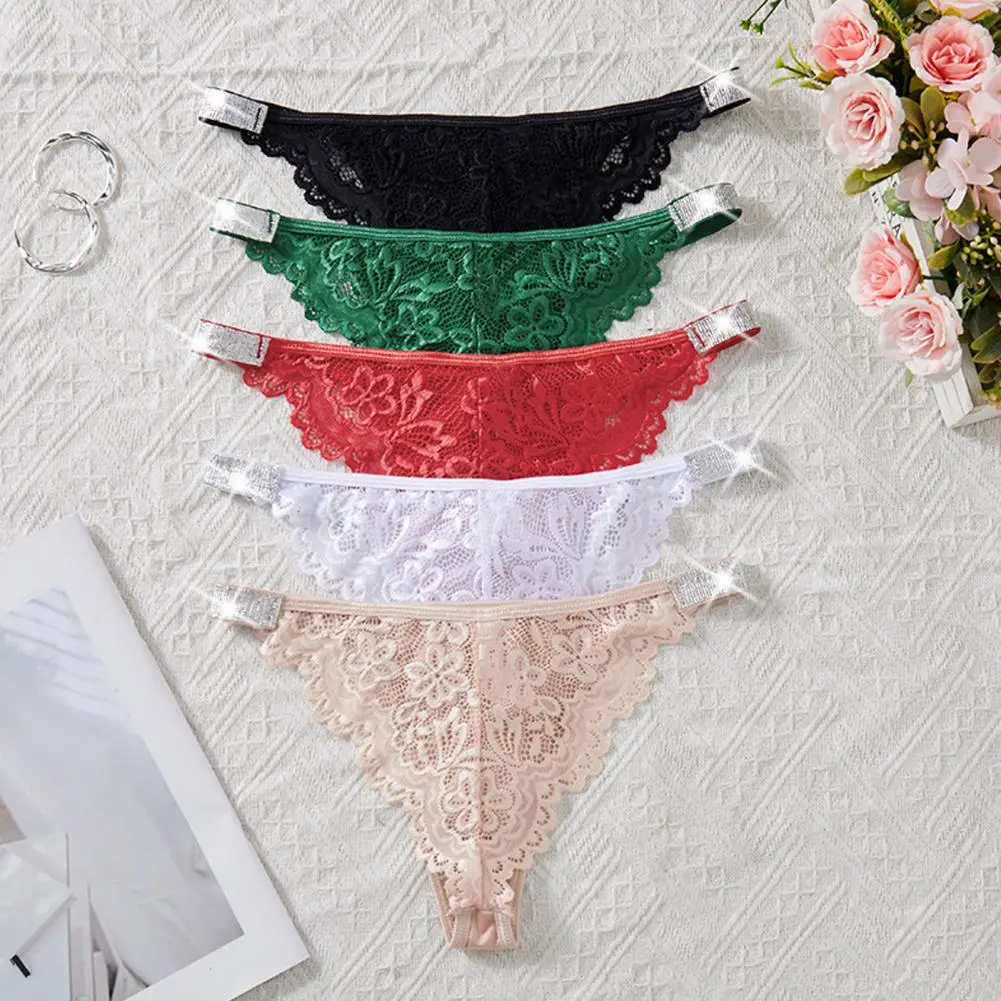 2025 Women Panties Shiny Sequin Low Waist Hollow Out Lace Flower Embroidery Seamless Underwear Lady Underpants Female Briefs