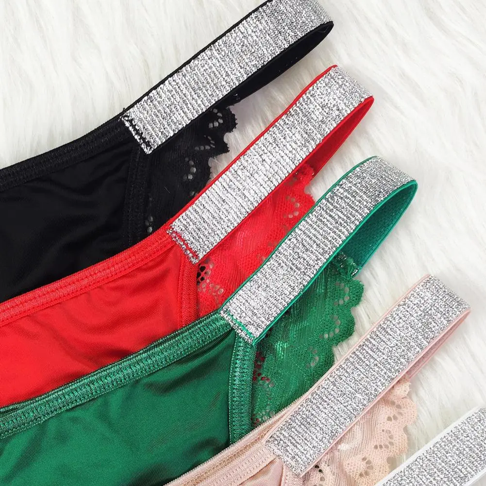 2025 Women Panties Shiny Sequin Low Waist Hollow Out Lace Flower Embroidery Seamless Underwear Lady Underpants Female Briefs