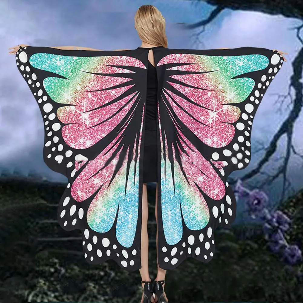 Colorful Butterflies Cape Halloween Carnival Props Wing Fancy Dress Costume Beach Shawl Halloween Cosplay Adult Butterflies Wrap