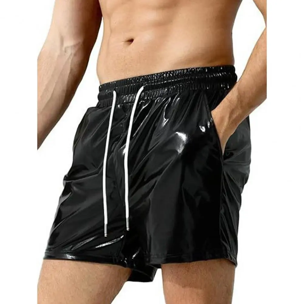 Men Glossy Surface Shorts Elastic Waist Wide Leg Wide Leg Vacation Shorts Sparkling Night Club Bar Party Casual Short Pants