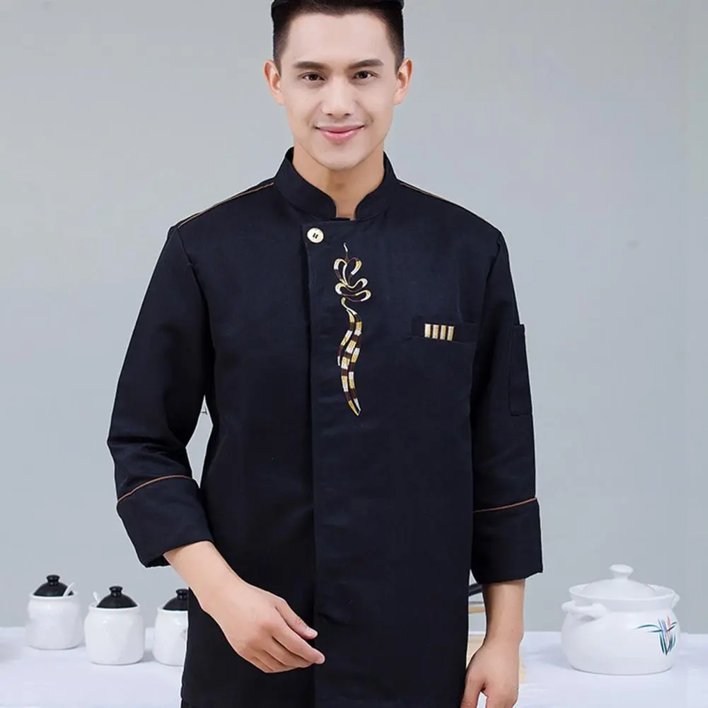 2025 Unisex Chef Jacket Embroidery Buttons Long Sleeves Uniform Moisture Wicking Bakery Food Service Coat Unisex Waiter Coat