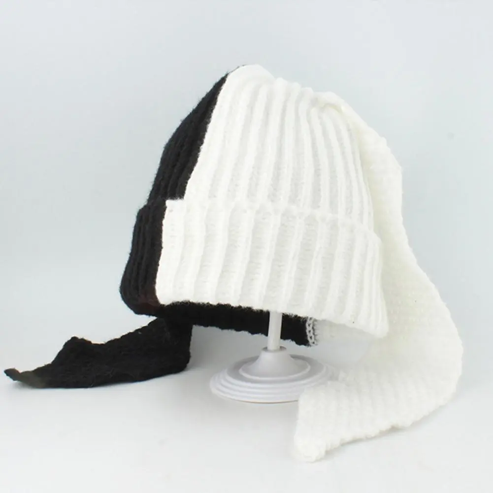 Korean Cute Bunny Beanie Hat Contrast Color Cute Rabbit Long Ear Hat Knitted Hat Rabbit Ear Crochet Knitted Bunny Hat Winter Hat