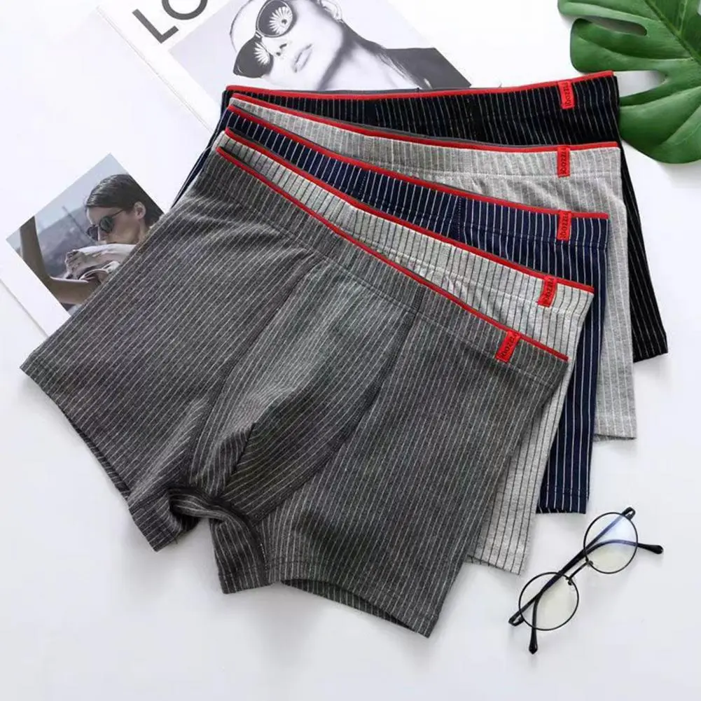 2025 Men Panties Striped U Convex Mid Rise Stretch Close Tit Sexy Moisture Absorption Underpants Underwear Shorts Men Clothes