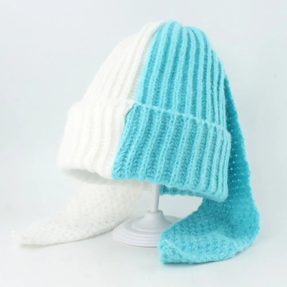 Korean Cute Bunny Beanie Hat Contrast Color Cute Rabbit Long Ear Hat Knitted Hat Rabbit Ear Crochet Knitted Bunny Hat Winter Hat