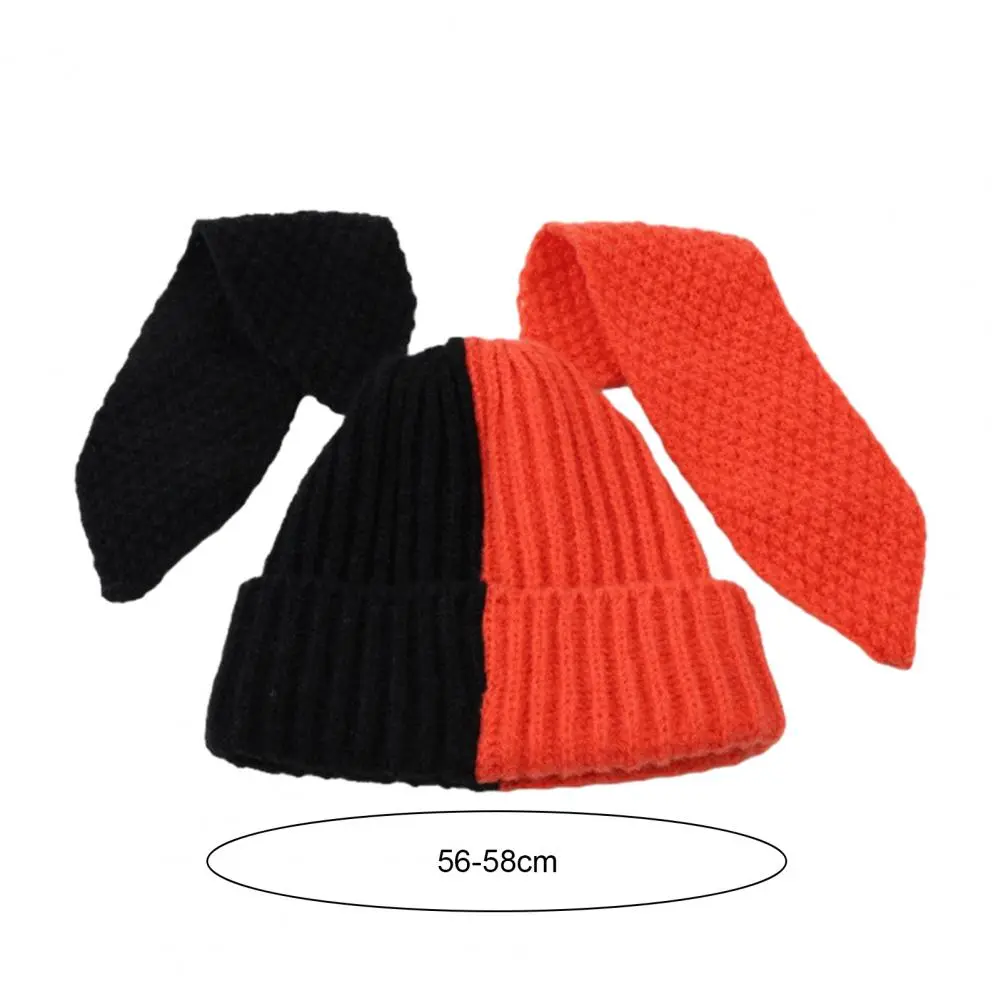 Korean Cute Bunny Beanie Hat Contrast Color Cute Rabbit Long Ear Hat Knitted Hat Rabbit Ear Crochet Knitted Bunny Hat Winter Hat