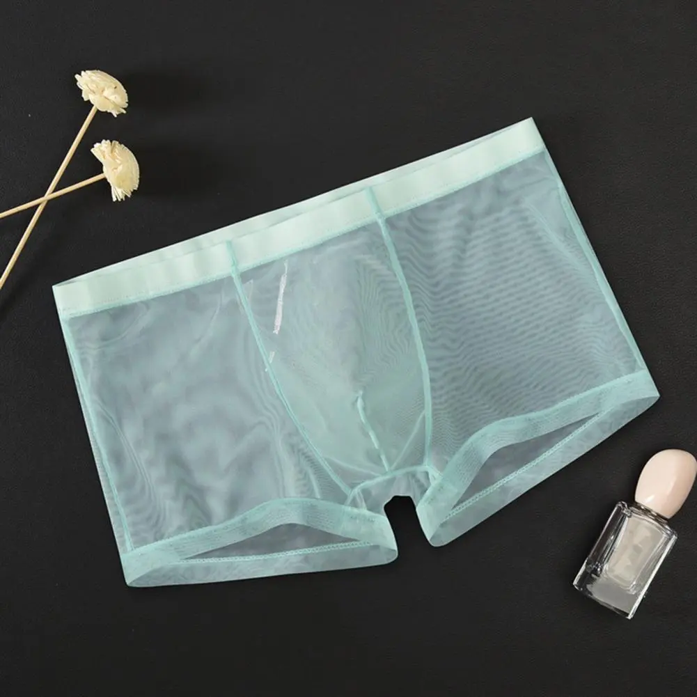2025 Men Underpants Breathable Mesh Ice Silk Underwear Men's Flat Corner Men's Transparent Breathable Sexy Quadrangle Pants