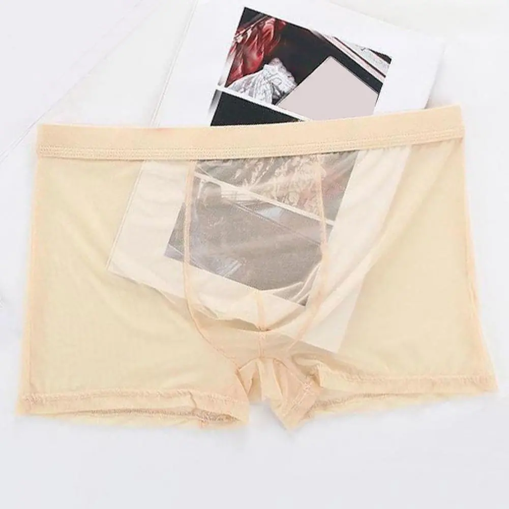 2025 Men Underpants Breathable Mesh Ice Silk Underwear Men's Flat Corner Men's Transparent Breathable Sexy Quadrangle Pants