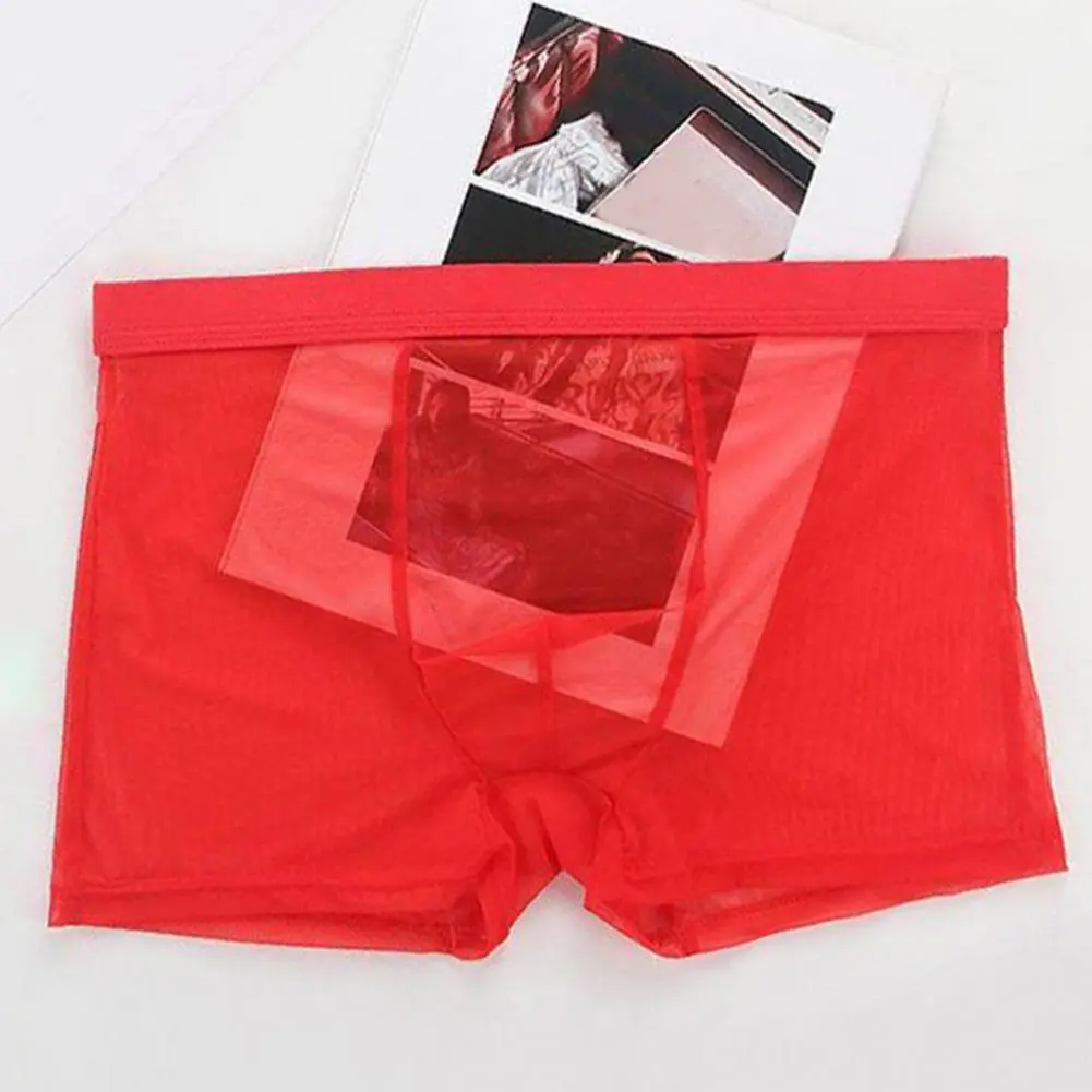 2025 Men Underpants Breathable Mesh Ice Silk Underwear Men's Flat Corner Men's Transparent Breathable Sexy Quadrangle Pants
