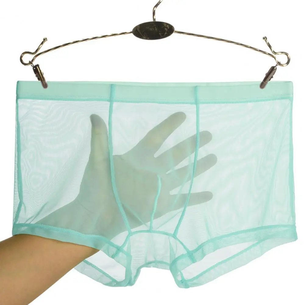 2025 Men Underpants Breathable Mesh Ice Silk Underwear Men's Flat Corner Men's Transparent Breathable Sexy Quadrangle Pants
