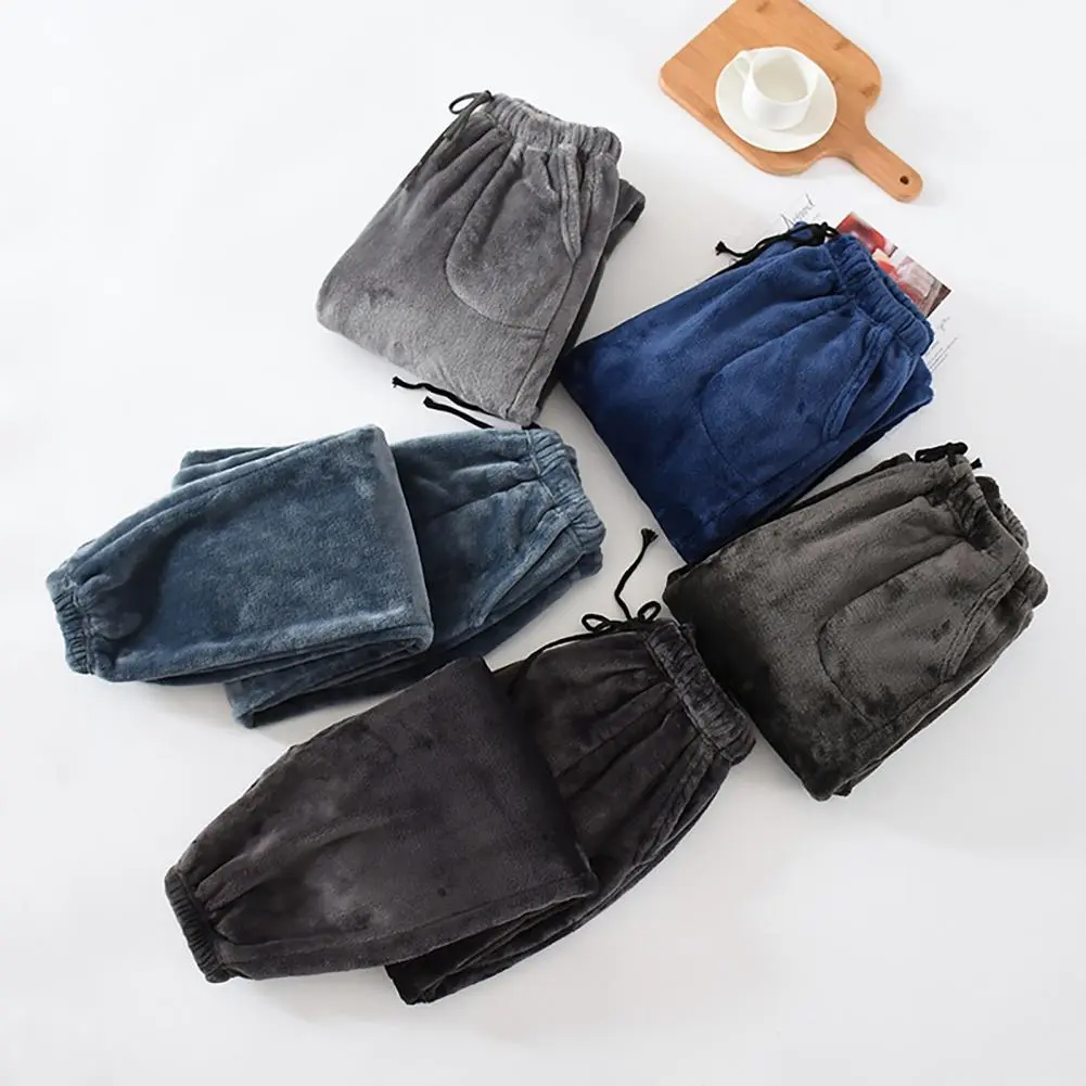 Thicken Fleece Men Pajama Pants Thick Velvet Autumn/winter Drawstring Home Wear Men's Pants Elastic Wais Sleeping Winter Pants