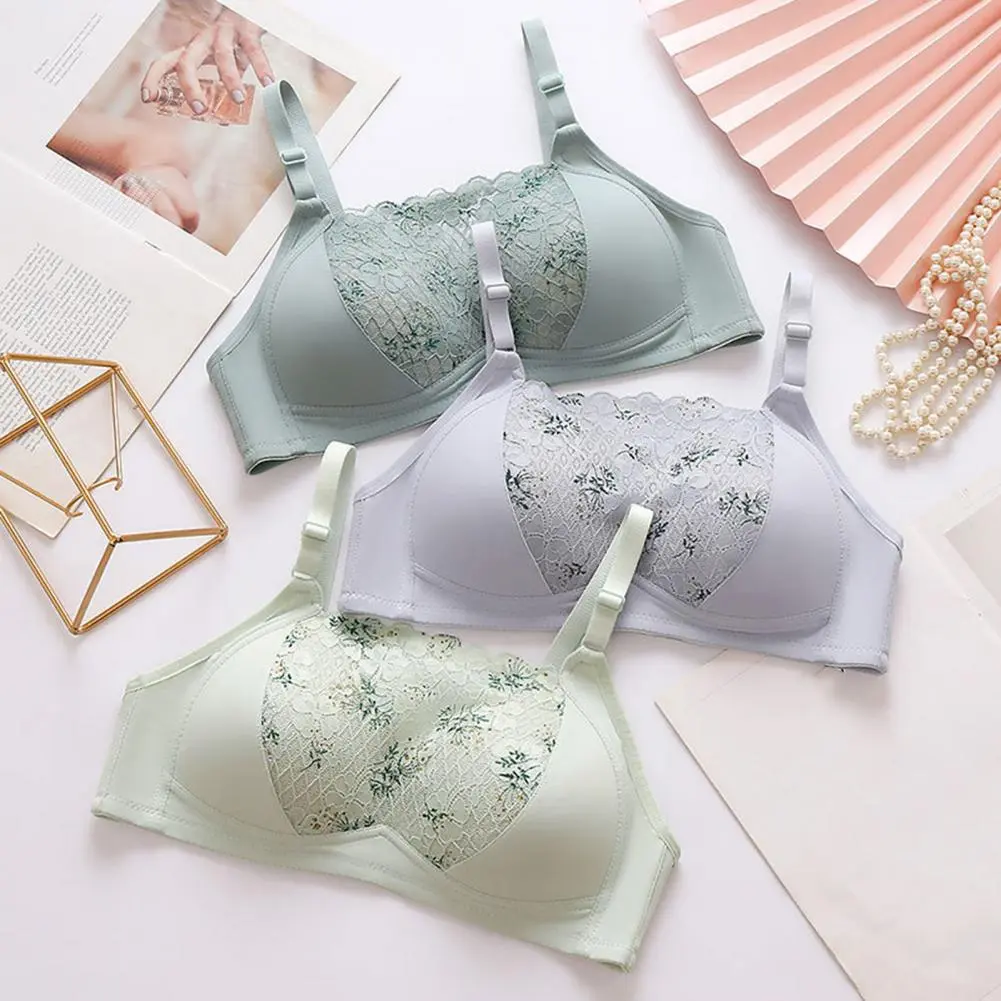 2025 Lace 3/4 Cup Women Bra Flower Embroidery Lace Fixed Shoulder Strap Push Up Anti-snagging Lifting Padded Lady Bra Underwear