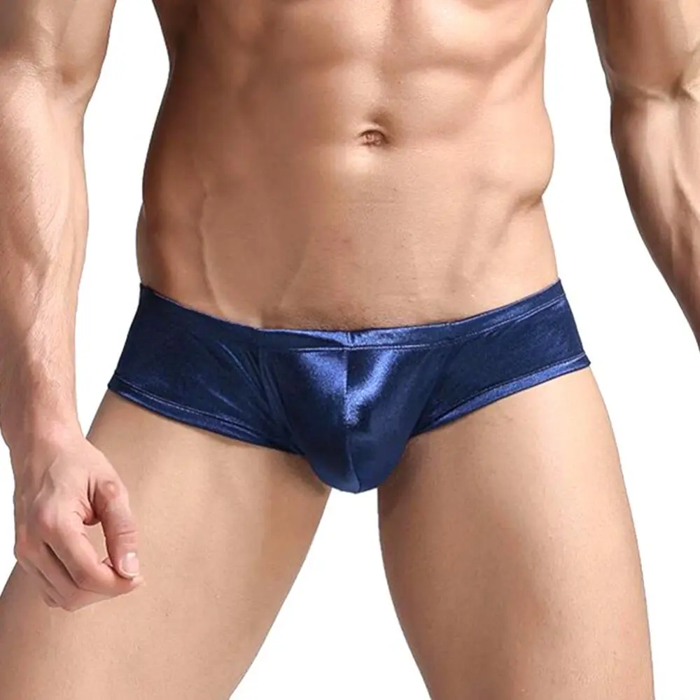 Men Low Rise Sexy U Convex Bulge Pouch T-Back Thong Briefs Underwear Bright Silk Shapewear Pants Men's Underwear Sports Briefs