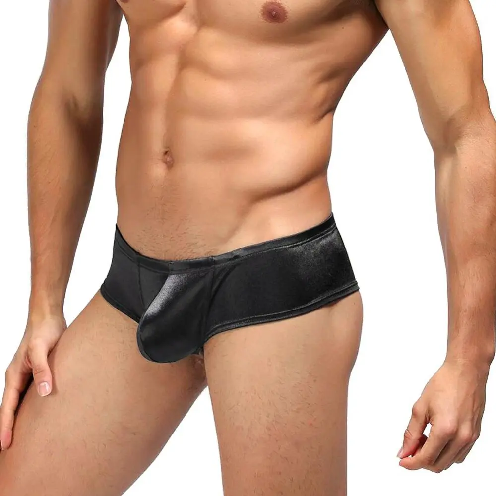 Men Low Rise Sexy U Convex Bulge Pouch T-Back Thong Briefs Underwear Bright Silk Shapewear Pants Men's Underwear Sports Briefs