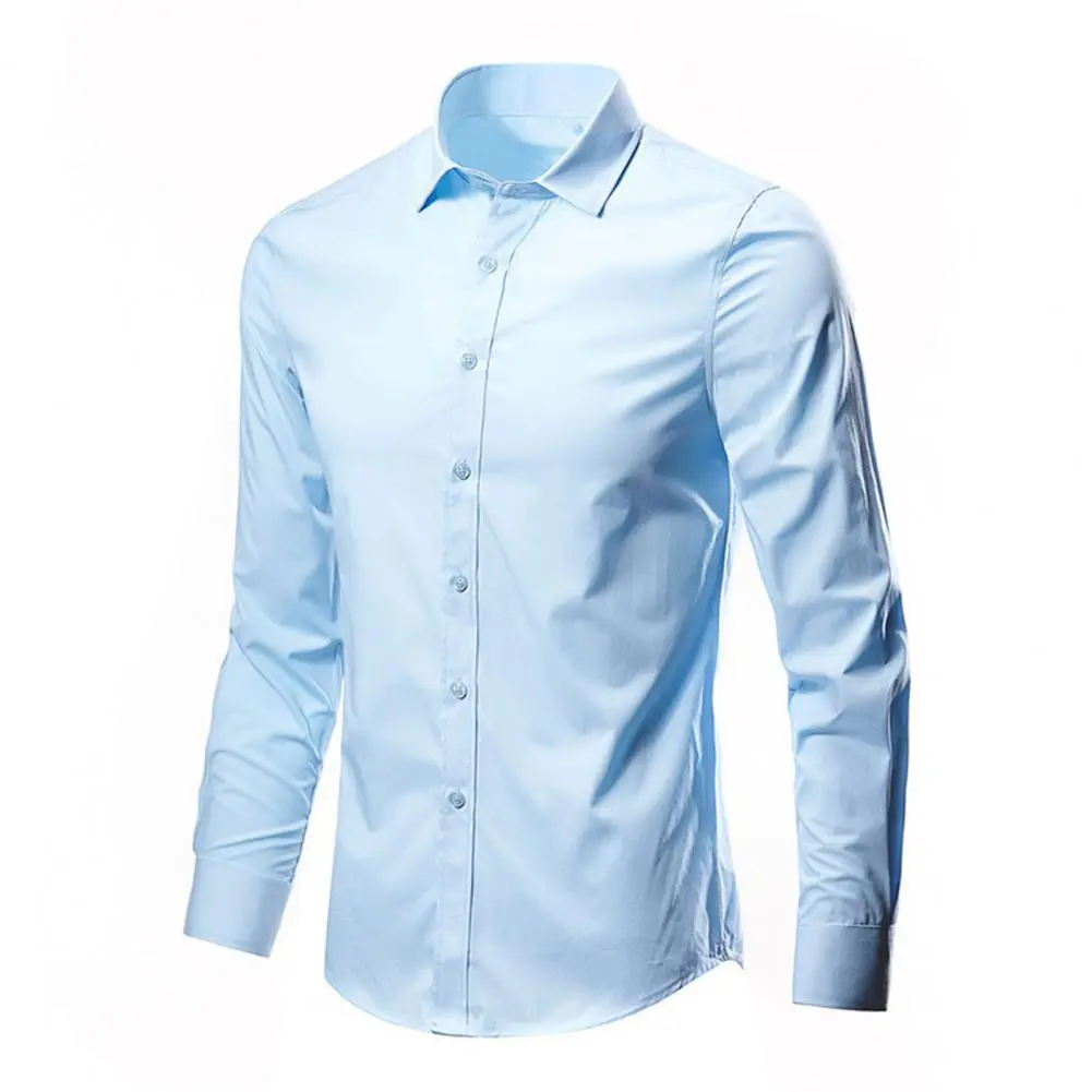 2025 Men Shirt Long Sleeve Solid Color Button Single-breasted Cardigan Dress-up Casual Spring Shirt Lapel Men Business Shirt
