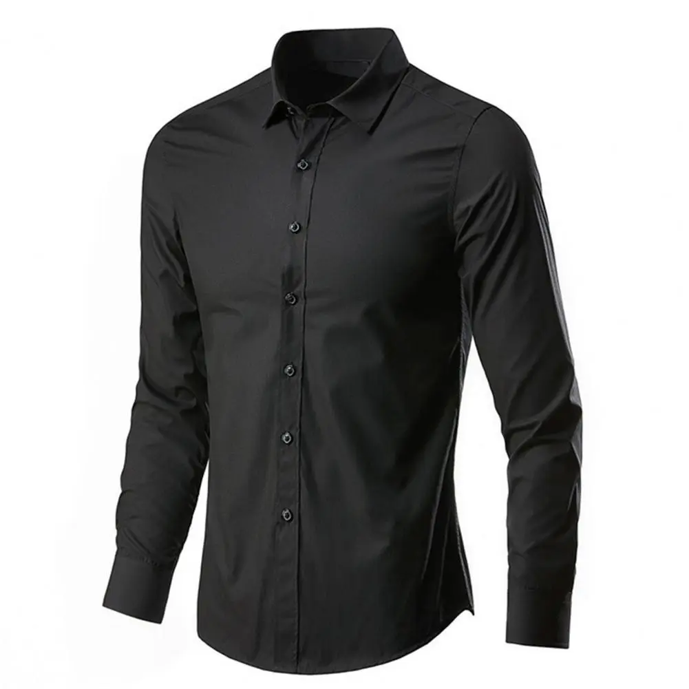 2025 Men Shirt Long Sleeve Solid Color Button Single-breasted Cardigan Dress-up Casual Spring Shirt Lapel Men Business Shirt