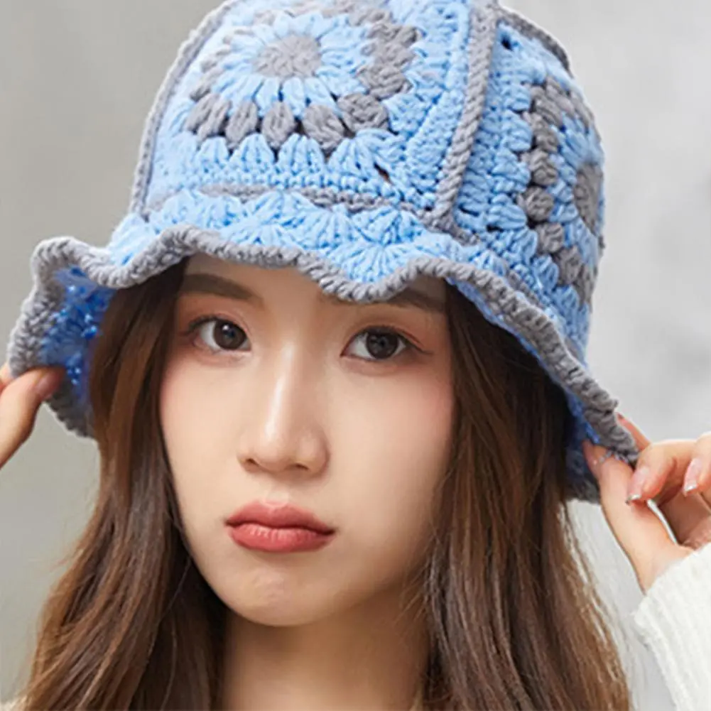 Korean Hollow Out Knitted Hat Crochet Bucket Hat Women Hollow Out Soft Knitted Hat Handmade Crochet Bucket Hats Fishman Hats