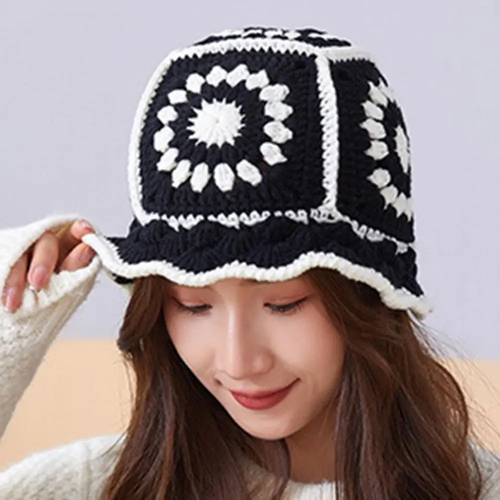 Korean Hollow Out Knitted Hat Crochet Bucket Hat Women Hollow Out Soft Knitted Hat Handmade Crochet Bucket Hats Fishman Hats