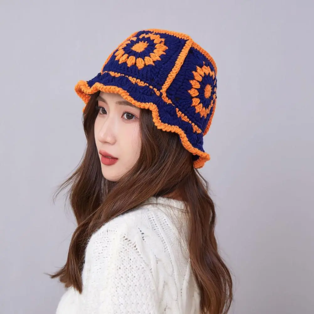 Korean Hollow Out Knitted Hat Crochet Bucket Hat Women Hollow Out Soft Knitted Hat Handmade Crochet Bucket Hats Fishman Hats