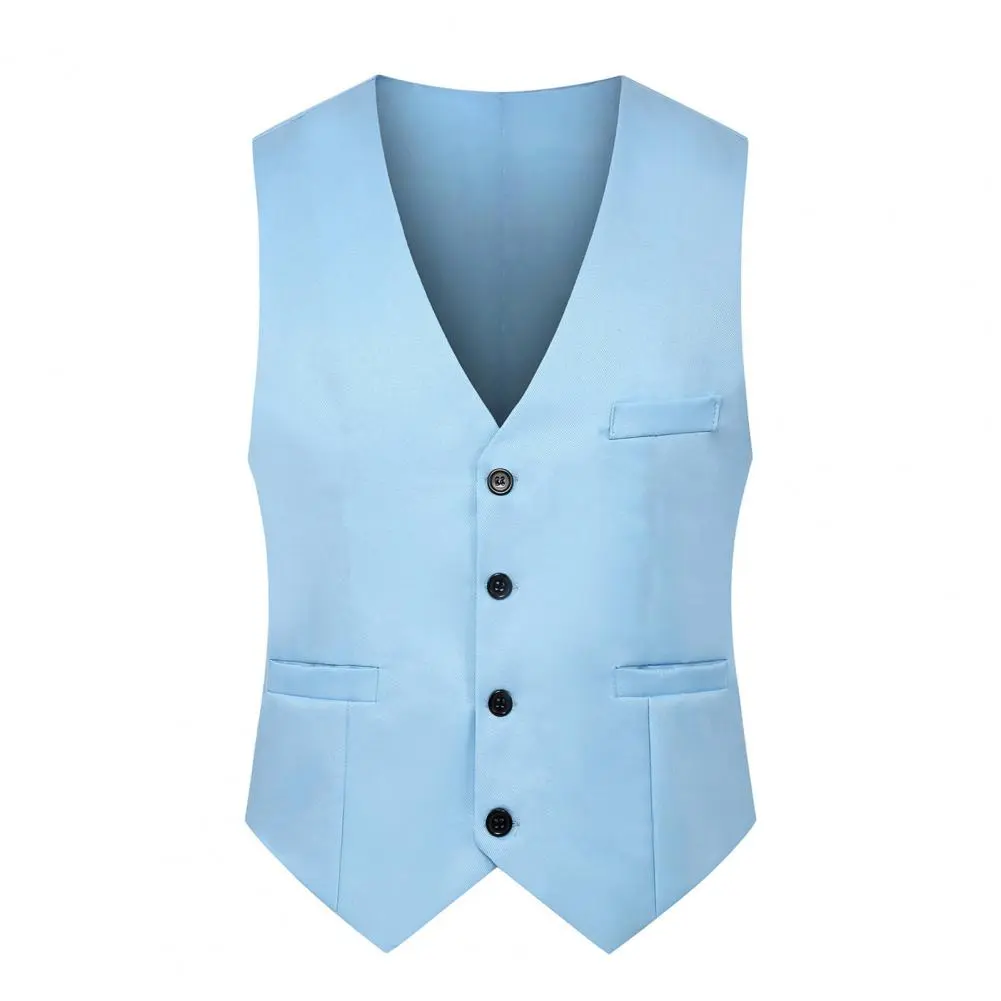 Men Waistcoat Solid Color Single-breasted V Neck Sleeveless Spring Vest for Work
