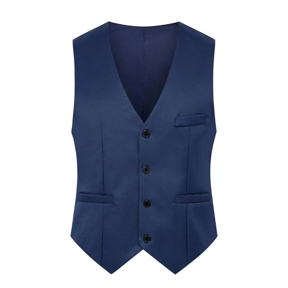 Men Waistcoat Solid Color Single-breasted V Neck Sleeveless Spring Vest for Work