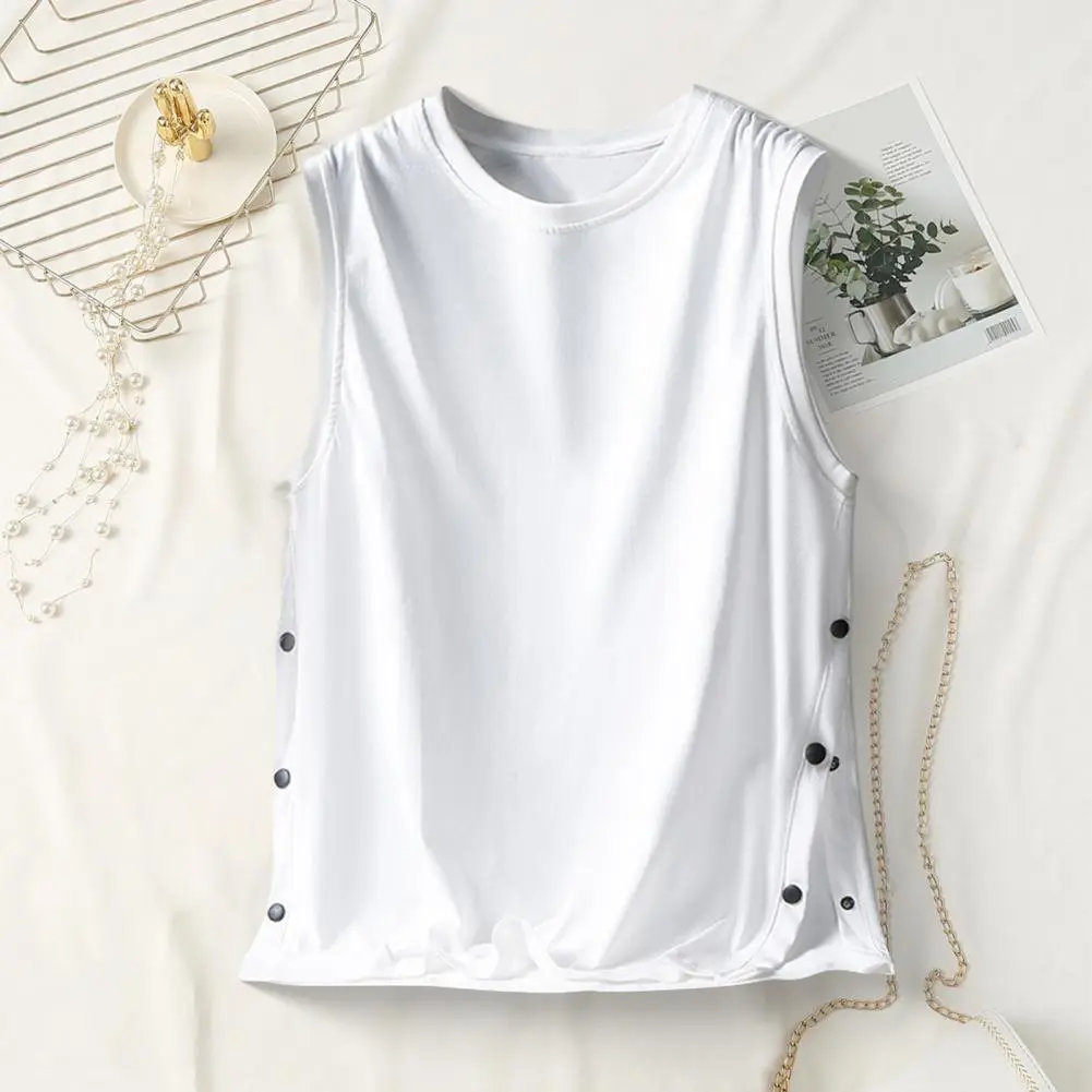 2025 Men Vest Sleeveless Round Neck Men Summer Vest Loose Fit Tank Tops Side Buckles Closure Comfortable Urban Style Tank Top
