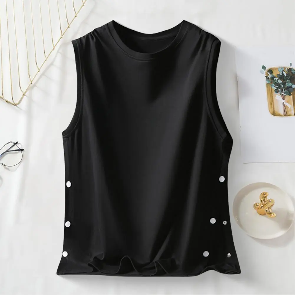 2025 Men Vest Sleeveless Round Neck Men Summer Vest Loose Fit Tank Tops Side Buckles Closure Comfortable Urban Style Tank Top