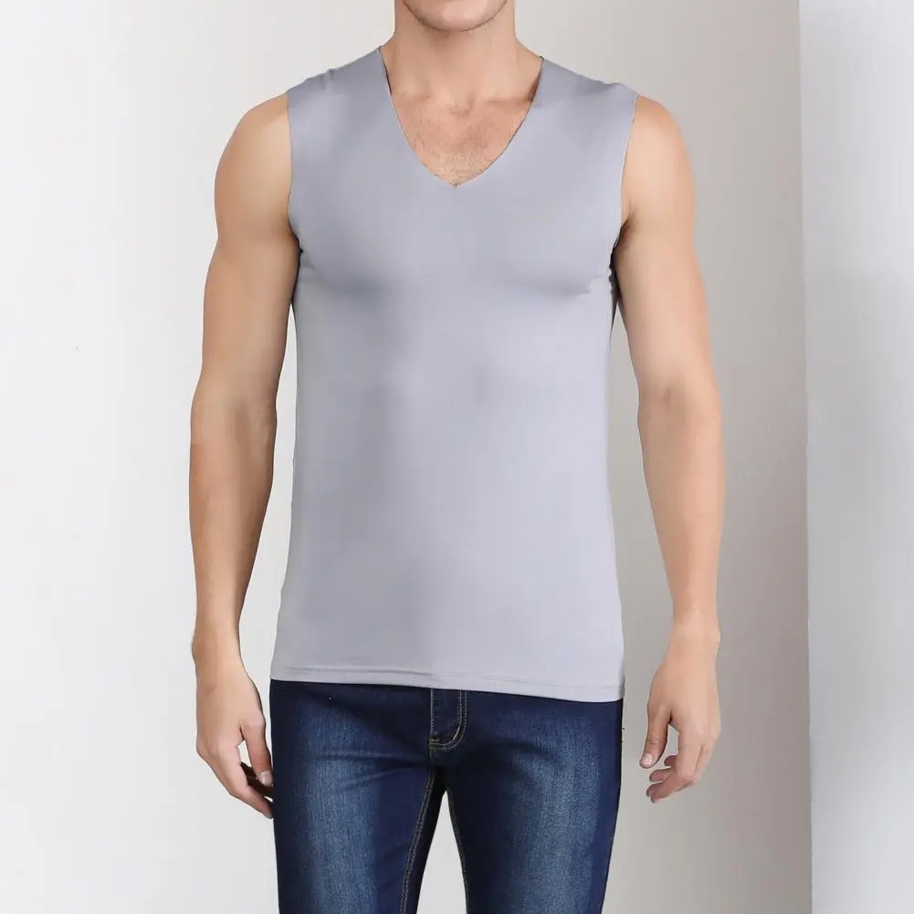 Ice Silk Men Fitness Vest V Neck Sleeveless High Elastic Bottoming Shirt Slim Fit Sports Vest  Casual Men Gym Sport Tank Top