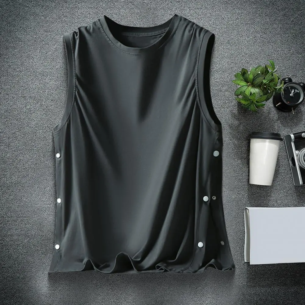 2025 Men Vest Sleeveless Round Neck Men Summer Vest Loose Fit Tank Tops Side Buckles Closure Comfortable Urban Style Tank Top