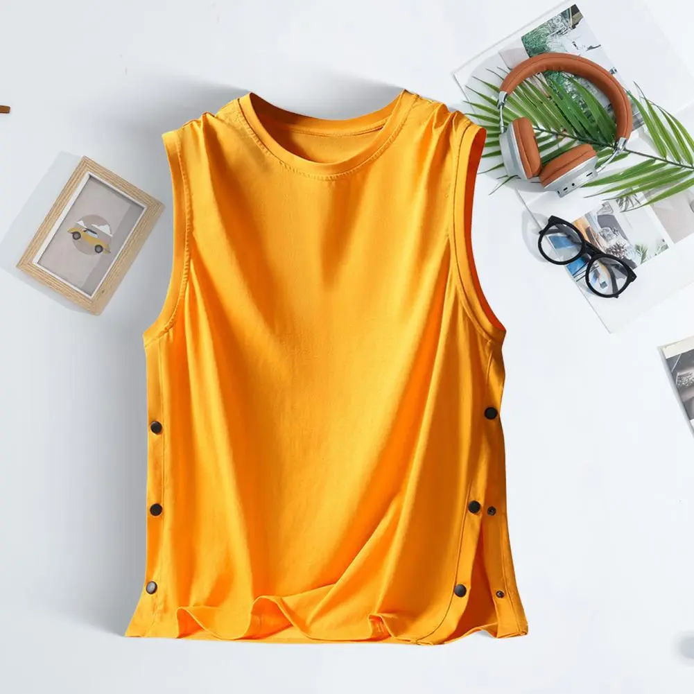 2025 Men Vest Sleeveless Round Neck Men Summer Vest Loose Fit Tank Tops Side Buckles Closure Comfortable Urban Style Tank Top